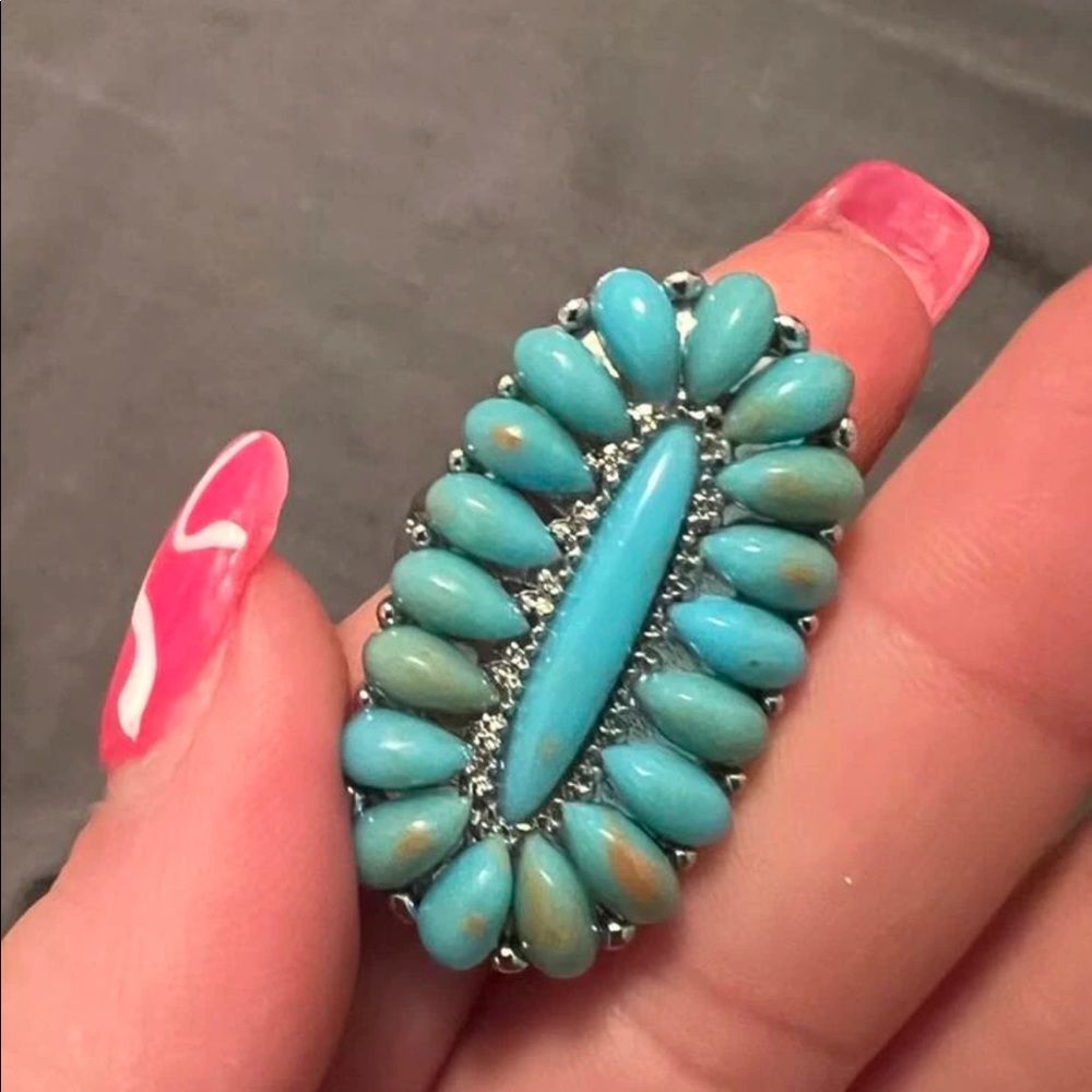 Size 6.5 Large Huge Jumbo Turquoise Statement Ring Boho Western Punchy Brand new